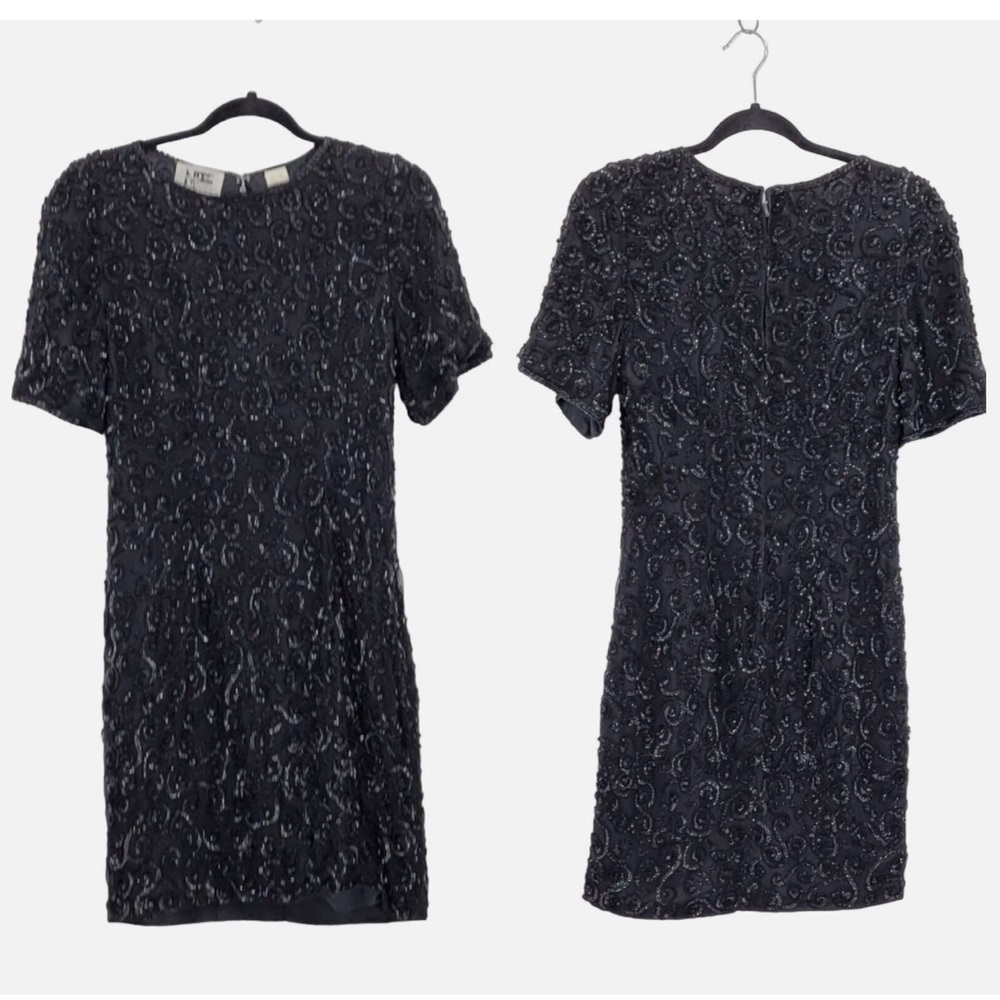 Niteline Vintage Silk Sequin Beaded Swirl Design Cocktail Dress